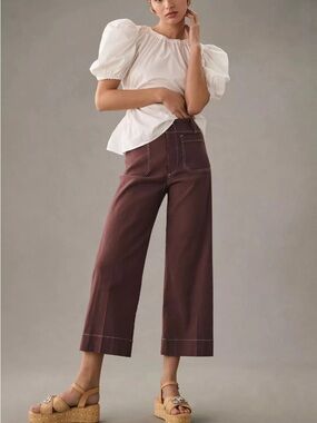 Anthropologie Maeve Colette pants Crop Pants with Contrast Stitching